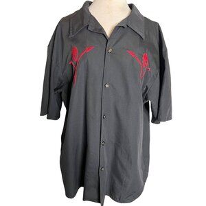 Johnny Suede Black Red Skull Embroidered 2X Shirt Y2K Vintage